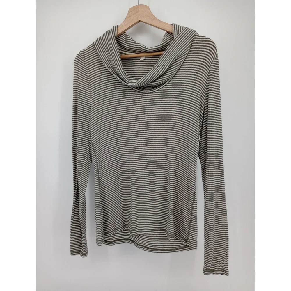 Pure + Good Anthropologies Cowl Neck Top Womens Size M Striped Long Sleeve